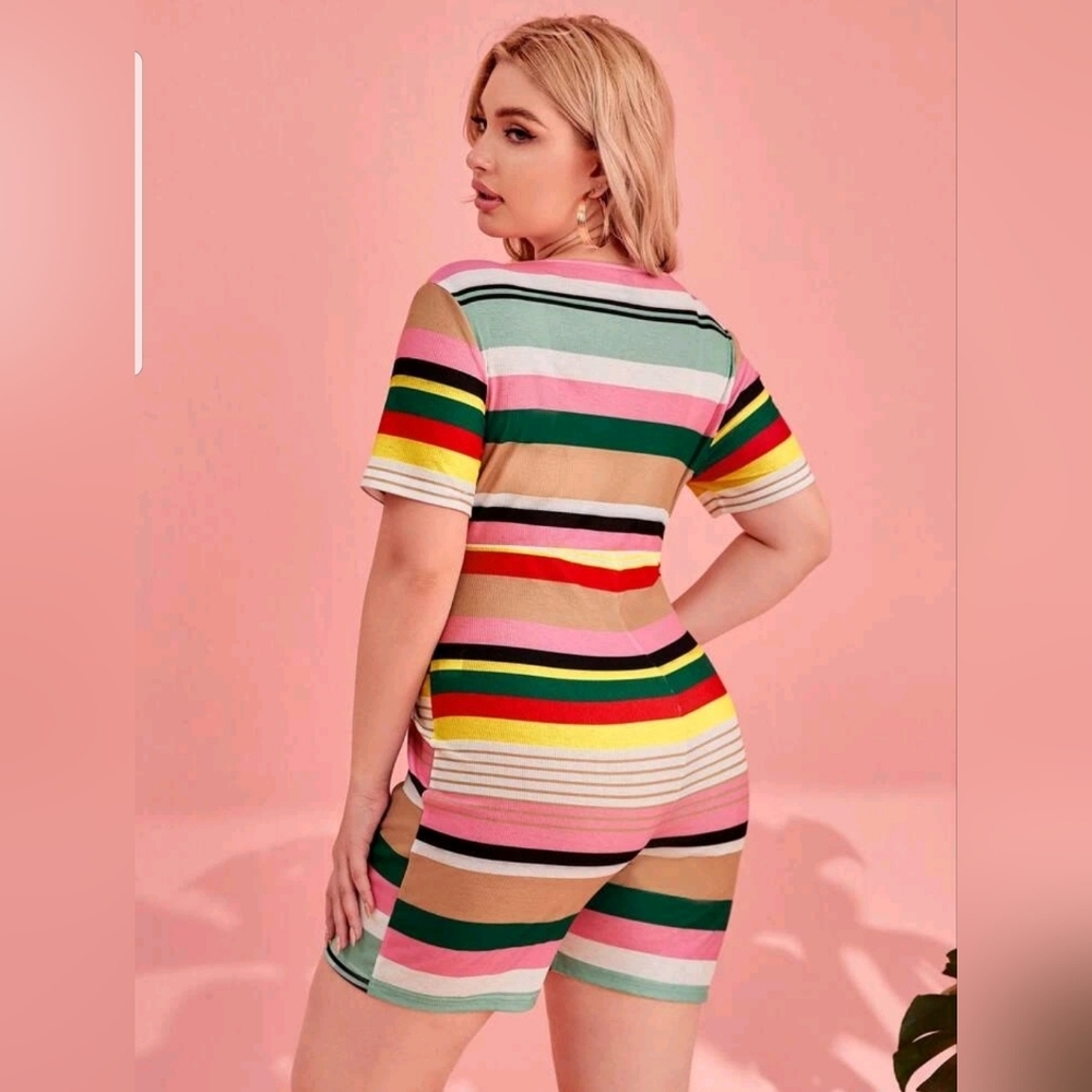 Colorful Striped V-Neck Romper - Picture 2 of 2